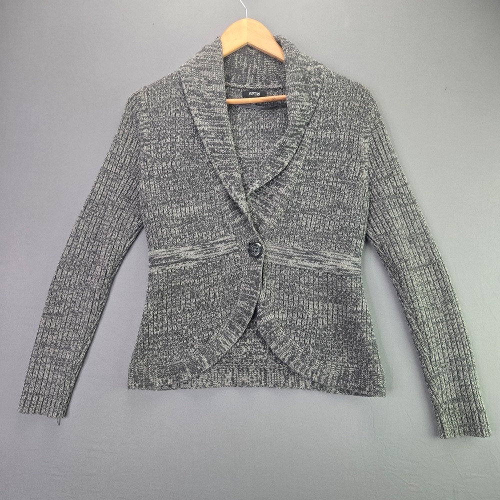 Apt. 9 Cardigan Sweater Shawl Collar Button PS Gray Marl Knit Petite VTG Style